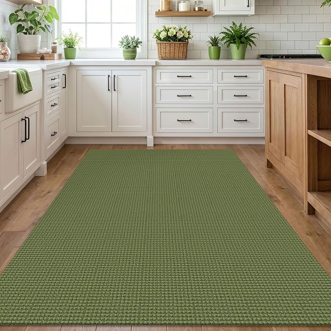 IOHOUZE Washable Area Rug 5x7 Non Slip Rubber Backed Rugs for Living Room, Dining Room Rugs Bedroom Rug, Woven Indoor Floor Carpet for Living Room Nursery Office, Olive Green/Earthy Green
