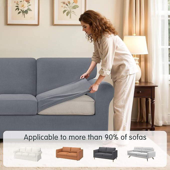 SUBRTEX 7 Pieces Stretch Sofa Slipcover Sets Couch Cover Sets Backrest Cushion Covers Furniture Protector Collection Set for Oversize Sofa Loveseat Chair Slip Covers(Large, Light Gray)