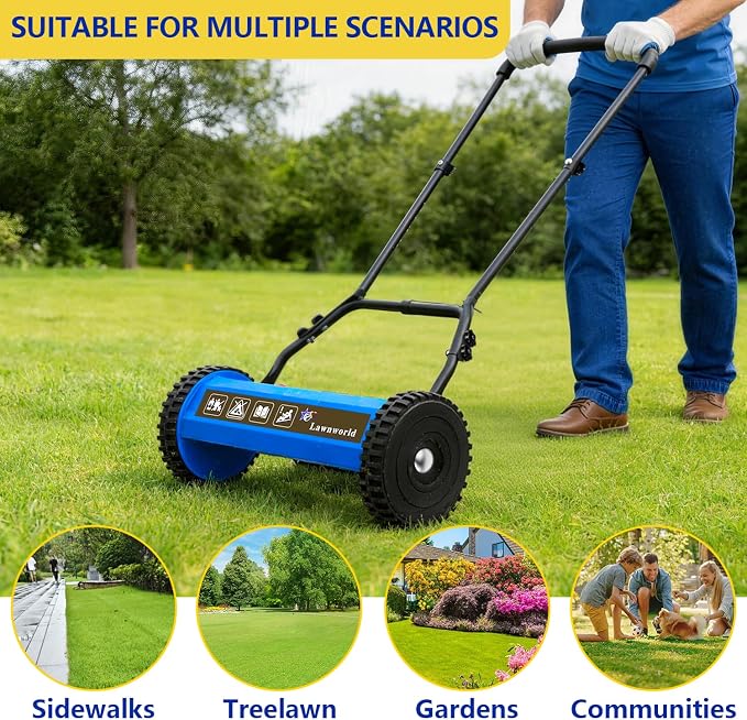 16-Inch Reel Lawn Mower with Tool-Free Blade Adjustment, 5-Blade Manual Push Lawn Mower, 5-Position Height Adjustable Hand Push Reel Mower