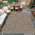 COZYLOOM 9x12 Patio Outdoor Rug, Geometric Rainbow Easy Jute Rug with Non Slip Backing, Non Shedding Stain Resistant Striped Area Rugs for Living Room, Bedroom, Dining Room, Backyard, Natural Color