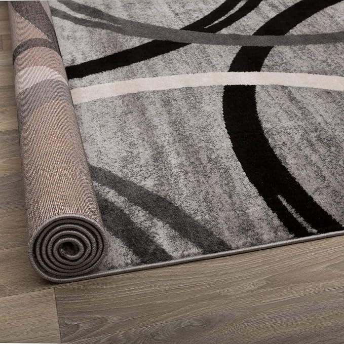 Rugshop Wavy Circles Non-Shedding Living Room Runner Rug Gray 2' x 7'2" | Runner, Size 2' x 7'2", Bedroom, Dining Room, Home Office, Kitchen, Entryway, Hallway, Nursery, Kids Room, Guest Room