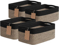 Goodpick 4 Pack Wicker Storage Baskets for Shelves, Black & Jute | 13" x 8" x 6", Rectangle Design, Decorative Gift, Baby Toys, Books, Magazines Storage, Nursery & Home Organization