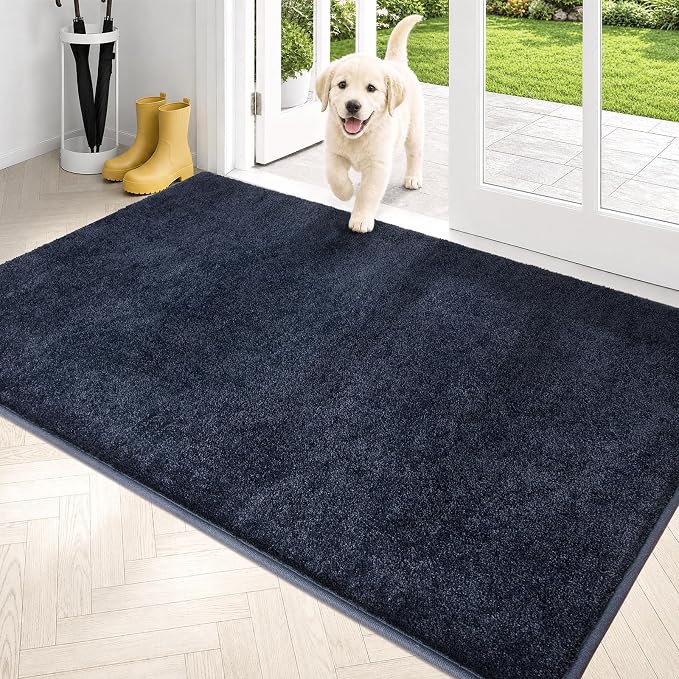 PURRUGS Dirt Trapping Door Mat 34" x 59", Non-Slip Machine Washable Entryway Rug, Dog Doormat, Indoor Front Door Mat, Super Absorbent Entry Rug for Muddy Shoes & Paws, Navy Blue