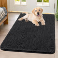 Smiry Dog Door Mat for Muddy Paws 40x32, Absorbent Dirt Trapper, Non-Slip Washable Chenille Entryway Rug for Inside Floor, Black, Classic Solid