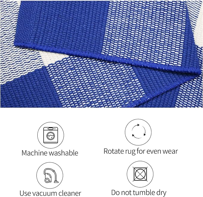 SEEKSEE Buffalo Plaid Outdoor Rug 3' x 5' Blue and White Front Door Mat, Layering Rug for Porch, Summer Doormat, Front Porch Rug for Outdoor Entrance Entryway Patio Porch Decor