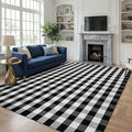 KOZYFLY Buffalo Plaid Area Rug 8x10 Living Room Rug Washable Cotton Black and White Checkered Rugs Outdoor Carpet for Dining Room Bedroom Farmhouse Patio Rugs