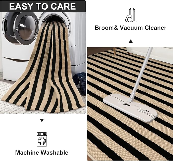 LEEVAN Black and White Outdoor Rug 2x4.3, Outside Entrance Door Mat, Washable Welcome Layering Rugs Farmhouse Front Porch Mats Outside Striped Layered Front Doormat for Porch/Entryway