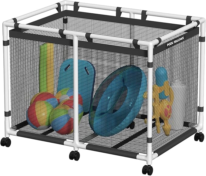 142-Gallon Pool Storage Bin for Swim Gear, Basic Plus Style | UV & Tear-Resistant Textilene, Easy Setup, Pool Toys, Floats & Towels Organizer, Up to 110 lb, 6 Locking Wheels