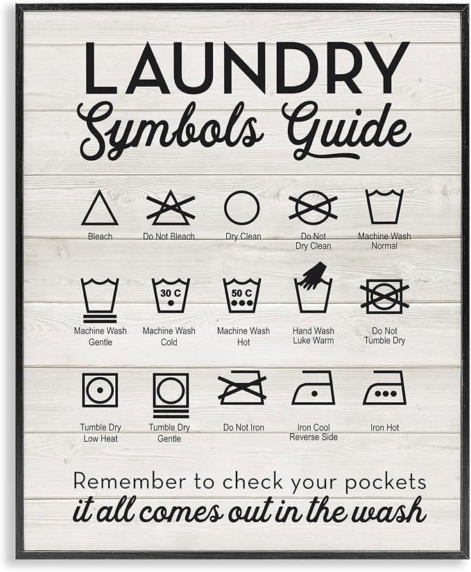 Rustic Laundry Symbols Guide, 24 x 30 Inch Framed Giclée Print | Stupell Industries · By Lettered and Lined · Ready to hang · Farmhouse charm for laundry room decor · Made in USA