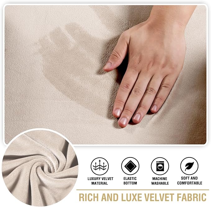 H.VERSAILTEX Stretch Velvet 2 Piece T-Cushion Cover Separate T-Cushion Cover Seat Cover for Sofa Couch Cushion Slipcovers Furniture Protector with Elastic Bottom(Sofa, Ivory)