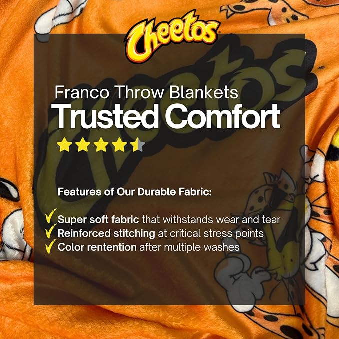 Cheetos Chester Cheetah Fluffy Throw 46 in x 60 in – Soft Plush Lightweight Blanket for Couch, Bed & Travel, (Officially Licensed Product) by Franco