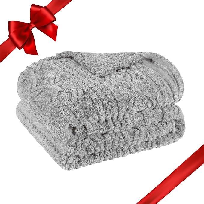 Superior Fleece Boho Jacquard Blanket, Decorative Blankets for Bedroom, Sofa, Fuzzy, Plush, Fluffy, Soft, Cute Room Decor, Beautiful Cover, Comfort Essentials, Arctic Collection, Full/Queen, Platinum