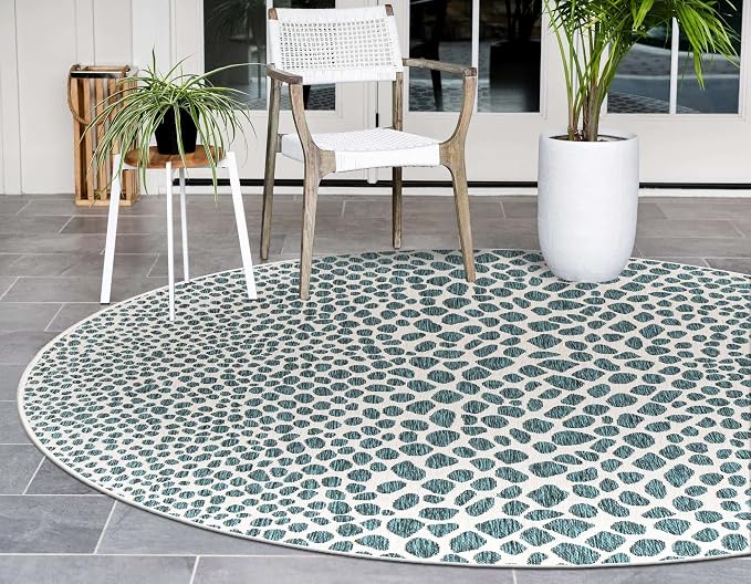 Unique Loom Jill Zarin Outdoor Collection Area Rug - Cape Town (13' Round, Teal/ Ivory)