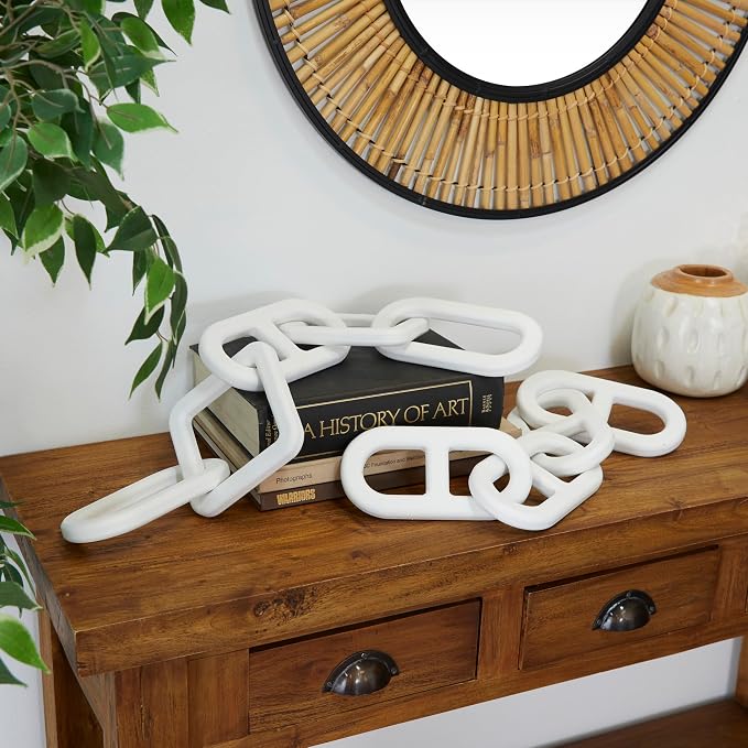 CosmoLiving by Cosmopolitan Wood Chain Decorative Sculpture Home Decor Statues, Set of 2 Accent Figurines 27", 25" W, White