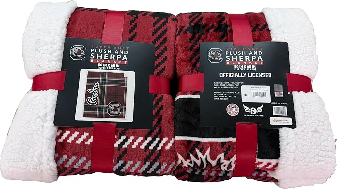 NCAA South Carolina Gamecocks Playmaker Plaid Ultra Cozy Sherpa Throw