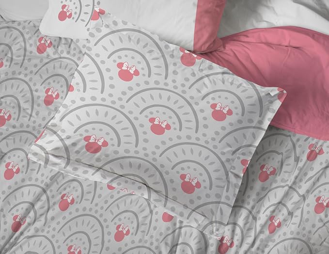Disney Minnie Mouse Twin Comforter Set 5 Piece Bedding for Girls, Grey | Bed in a Bag, Comforter Sheets Sham Pillowcase, Official Product, Soft Microfiber, Machine Washable, Easy Care, Girls Gift