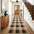 AROGAN Checkered Jute Runner Rug for Hallway, 2x8 Kitchen Runner Washable Rugs Carpet, Long Farmhouse Design Geometric Rugs for Entryway Indoor Laundry Welcome Mat 8 Ft Entry, Black and Brown