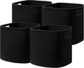 UBBCARE Set of 4 Storage Bins - 11 X 10.5 X 10.5 in, Cotton Rope Bins for Shelves, Toys, Books, Cube Storage with Handles, Woven Black Basket for Organizing
