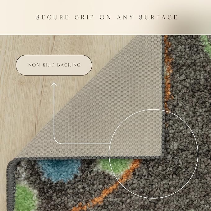 Maples Rugs Reggie Floral Kitchen Rug - Made in USA - Washable, Non Slip Indoor Carpet for Entryway, Foyer, Kitchen, and Bathroom, 1'8 x 2'10, Dark Grey