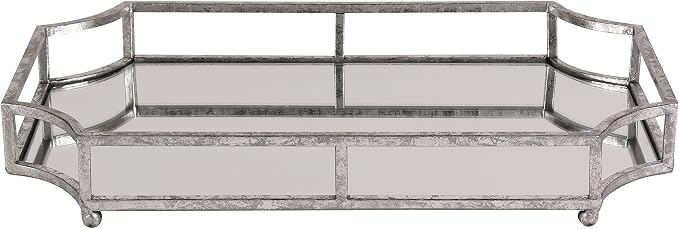 Kate and Laurel Ciel Metal Mirrored Ornate Scalloped Decorative Tray, Silver