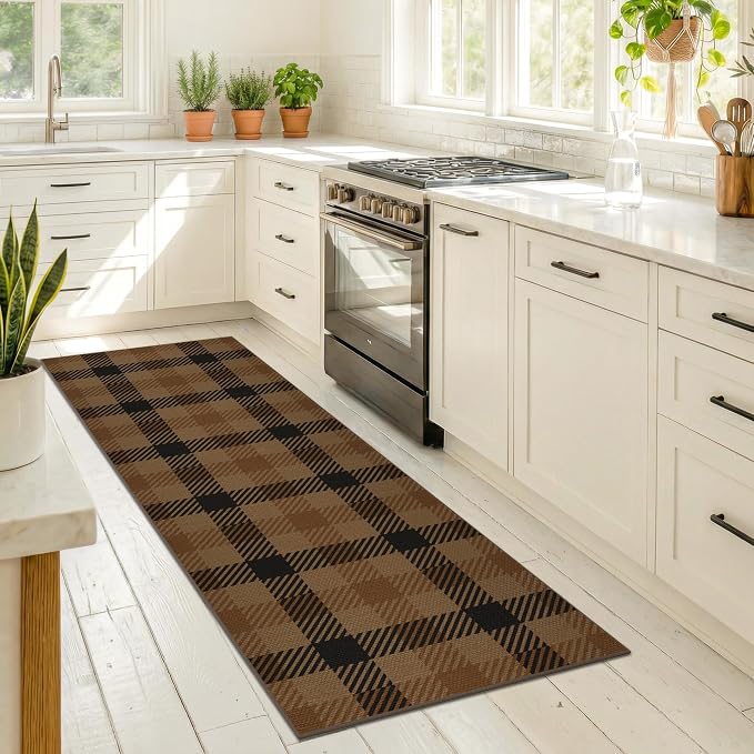 JTJ Easy Jute Outdoor Runner Rug 2x6, Buffalo Plaid Washable Kitchen Runner Rug, Indoor Outdoor Farmhouse Non Slip Rug for Patio, Porch, Entryway and Living Room