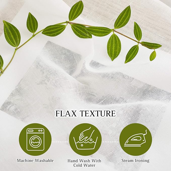 NICETOWN Linen Curtains for Bedroom 63 inch Long, Grommet Semitransparent Flax - Image 4