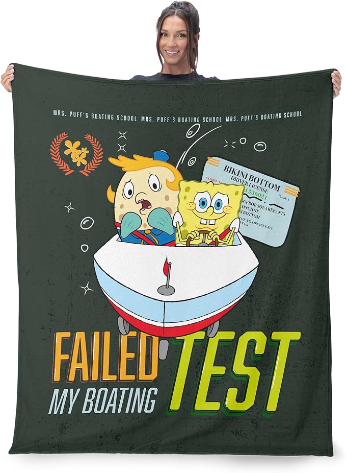 Spongebob Squarepants Failed Boating Test Silk Touch Throw Blanket, Soft Plush Bed & Couch Cover, 50 x 60 Inches