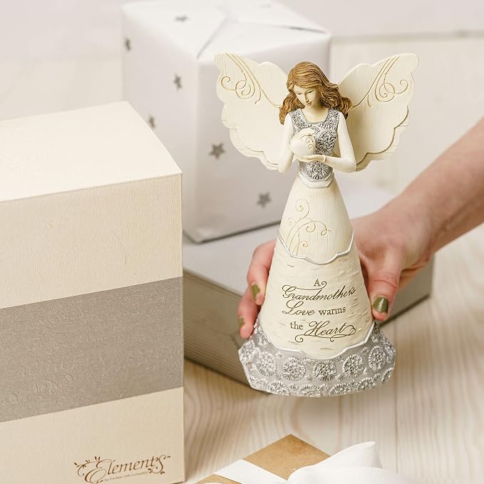 Pavilion - Elements Grandmother Angel Figurine - 8-Inch, Holding Heart, Inscription a Grandmother's Love Warms The Heart