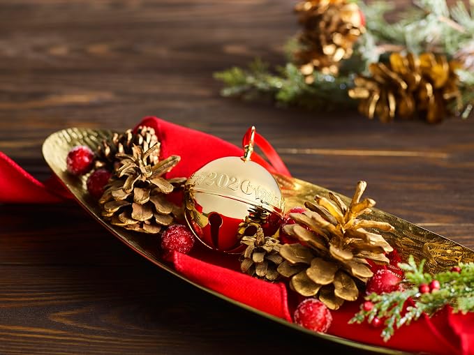 Wallace 2026 Gold-Plated Sleigh Bell Ornament 37th Edition - Penguins and Presents Annual Collectible - Handcrafted Holiday Bell with Gift Box, Velvet Pouch and Ribbon