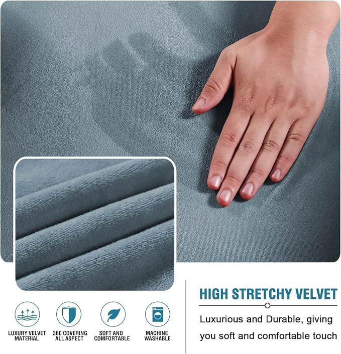 H.VERSAILTEX Real Velvet Futon Cover Armless Sofa Covers Sofa Bed Covers Stretch Futon Couch Cover Sofa Slipcover Furniture Protector Thick Soft Velvet Fabric Form Fitted Stay in Place, Stone Blue