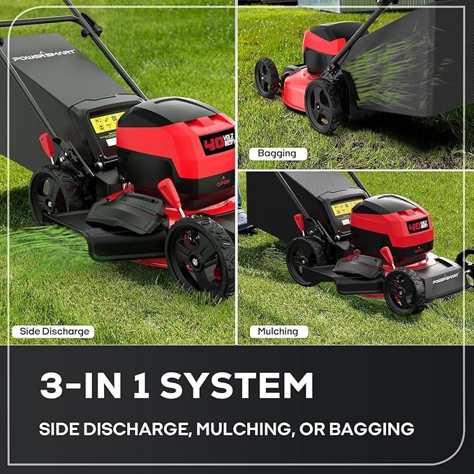 PowerSmart 17" Electric Lawn Mower 40V Cordless Mower, 3-in-1 Brushless Push Lawn Mower with 4.0Ah Battery & Charger, Lightweight, Foldable Handles