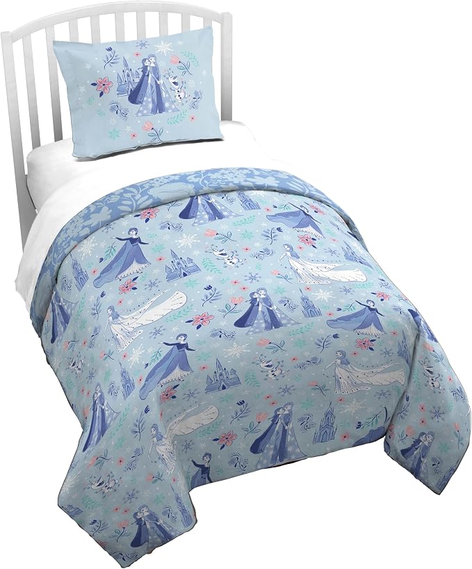 Jay Franco Kids Duvet Cover Set with Sham & Pillowcase – Ultra-Soft Bedding for Room Decor, Cover ONLY Comforter NOT Included, Blue - Frozen, 2 Piece Twin