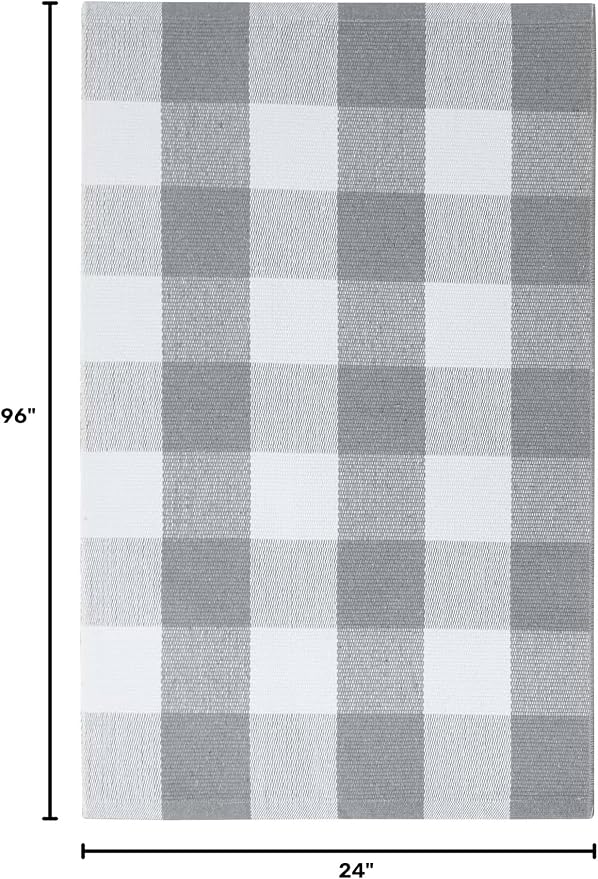 KOZYFLY Buffalo Plaid Rug 2x8 Ft Gray and White Runners for Hallways Washable Checkered Rug Cotton Kitchen Runner Carpet Runner Rugs for Entryway Bedroom Living Room