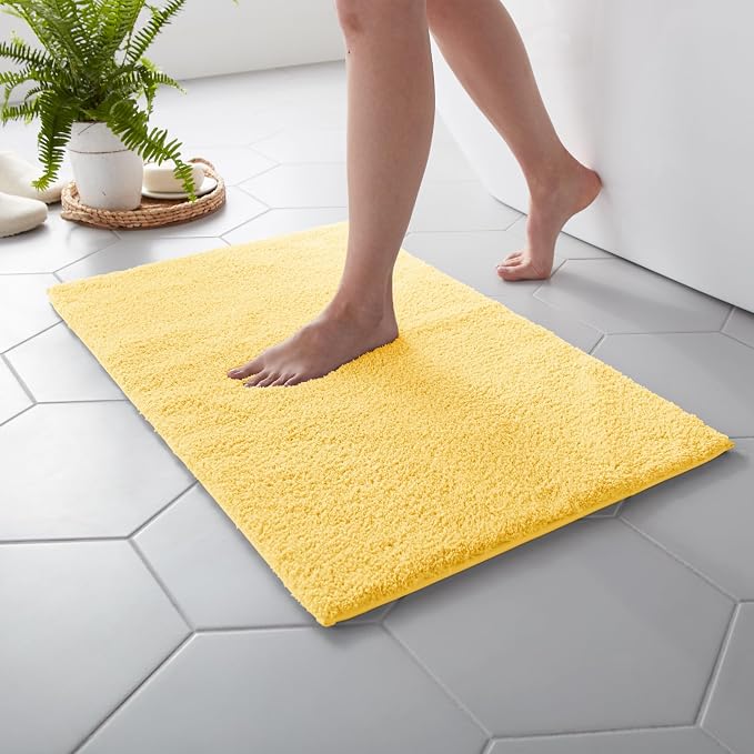 MARTHA STEWART Drylon Microfiber Bath Rug - 1 Piece, Ultra Soft Plush, Non-Slip, Thick, Washable Bathroom Rugs, Home Decor Accessories, Household Essentials, Small Bath Mat, 17" x 24", Yellow