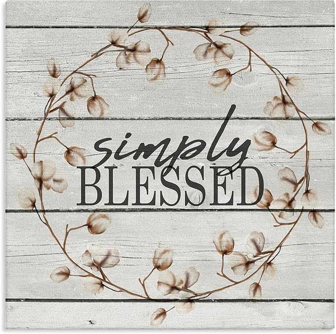 Simply Blessed Rustic Wreath, 24 x 24 Inch Canvas Wall Art | Stupell Industries · By Kim Allen · Ready to hang · Farmhouse inspired decor · Made in USA