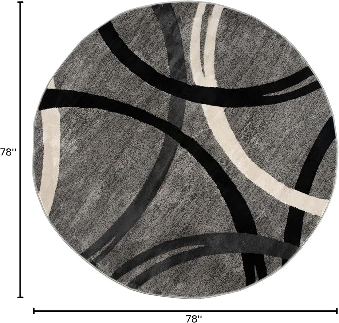 Rugshop Wavy Circles Jute Backing Living Room Bedroom Round Rug Gray 6'6" | Round, Size 6'6", Dining Room, Home Office, Kitchen, Entryway, Hallway, Nursery, Kids Room, Guest Room, High Traffic Area