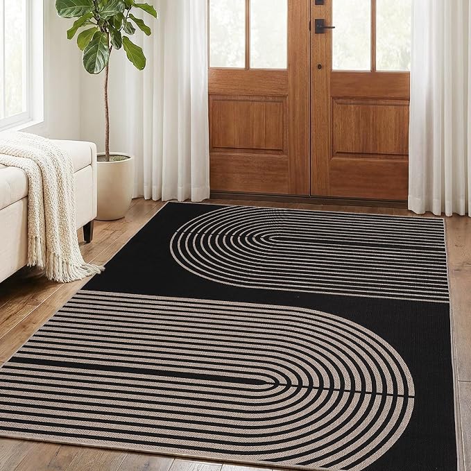 GarveeHome Modern Rainbow Easy Jute Rug 5x7, Washable Area Rugs for Living Room Bedroom Farmhouse Dining Room, Contemporary Neutral Non Slip Non Shedding Floor Carpet for Office RV Patio