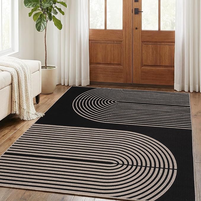 GarveeHome Modern Rainbow Easy Jute 4x6 Area Rug, Indoor Outdoor Reversible Low Pile, Non-Slip & Washable Carpet for Living Room, Bedroom, Kitchen, Sunroom
