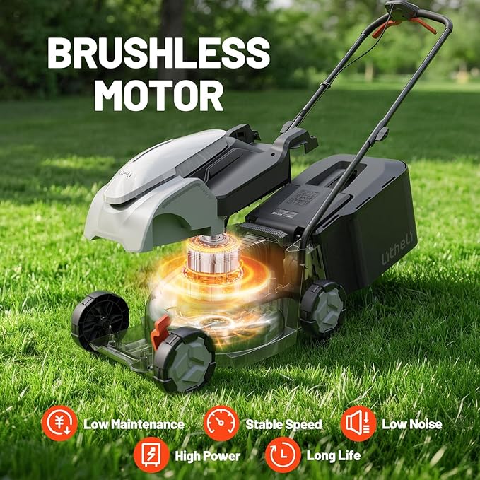 Litheli Electric Lawn Mower Cordless, Grass Cutter Machine for 2800 Sq. Ft, Lawnmower with Brushless Motor, 14" Cutting Width, Cutting Height from 1" to 2.5", Includes 5.0 Ah Battery
