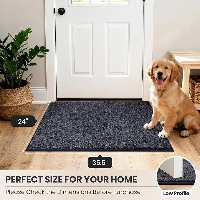 PURRUGS Dirt Trapping Door Mat 24" x 35.5", Non-Slip Machine Washable Entryway Rug, Dog Doormat, Indoor Front Door Mat, Super Absorbent Entry Rug for Muddy Shoes & Paws, Bluish Grey-Black
