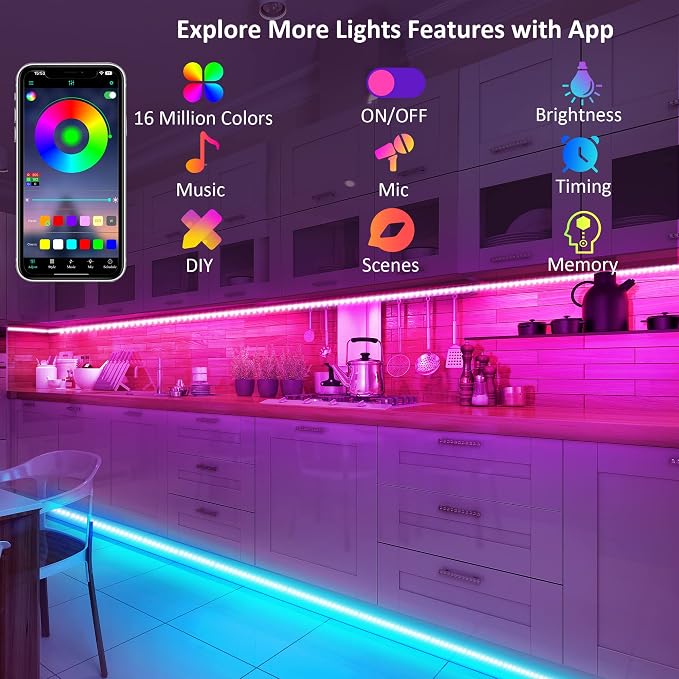 maylit 8 PCS Motion Sensor RGB Under Cabinet Lights Kit | App and Remote Control Led Strip Lights, Music Sync Color Changing Led Lights