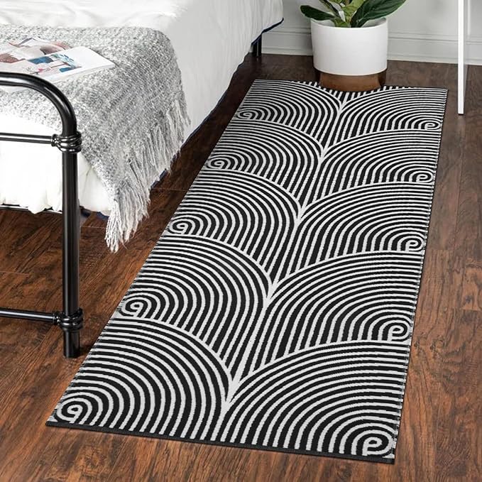 Tiffasea Washable Runner Rug 2'X5' Cotton Woven Kitchen Runner Entryway Rug | Black and White Runner Rug Indoor Outdoor Rugs Throw Carpet Modern Area Rug for Hallway Bedroom Laundry