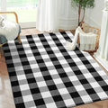 Buffalo Plaid Outdoor Rug 4'x6' Washable Black White Checkered Rug Indoor Outdoor Carpet Woven Cotton Door Mat for Front Porch, Kitchen, Bathroom, Entry Way, Living Room