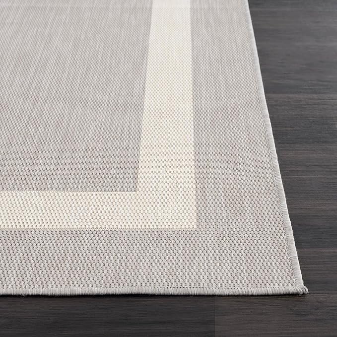 CAMILSON Outdoor Rug 8x10,Modern Outside Rugs for Patios Porches Waterproof Durable Washable Non-Shedding, Easy-to-Clean Indoor Outdoor Area Carpet (8 x 10, Bordered - Gray/White)