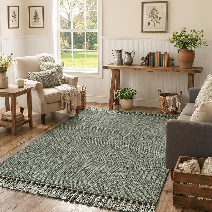 Collive 4' x 6' Sage Green Bedroom Area Rug, Modern Farmhouse Indoor Outdoor Rugs Boho Living Room Rug, Braided Comfy Bedside Mats Reversible Dining Room Carpet for Nursery Room Patio Decor