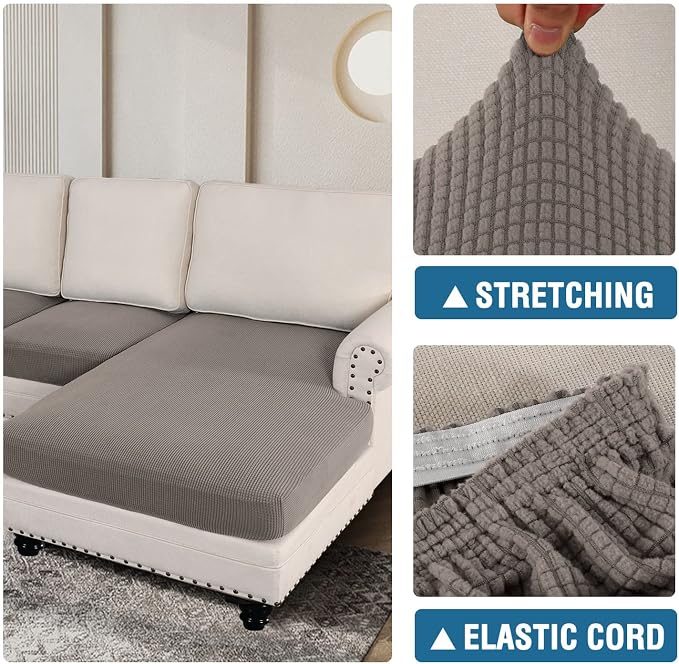 H.VERSAILTEX Sectional Couch Covers 4 Pieces Sofa Seat Cushion Covers L Shape Separate Cushion Couch Chaise Cover for Both Left/Right Sectional Couch (Seat Only: 1 Chaise + 3 Sofa, Taupe)