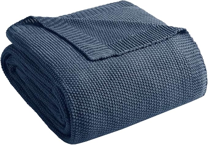 INK+IVY Bree Knit All Season Blanket Lightweight for Summer, King, Indigo | Ultra Soft, Acrylic, Breathable Fabric for Bed or Couch, OEKO-TEX Certified