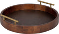 Kate and Laurel Lipton Mid-Century Modern Round Wooden Tray, 15.5" Diameter, Dark Walnut Brown with Gold Handles, Decorative Accent Tray for Storage and Display