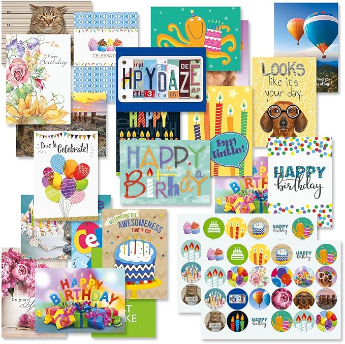 Current Birthday Greeting Cards Value Pack | Mega Happy Birthday, 36 Count, 18 Designs 5" x 7" Folded, Envelopes Included