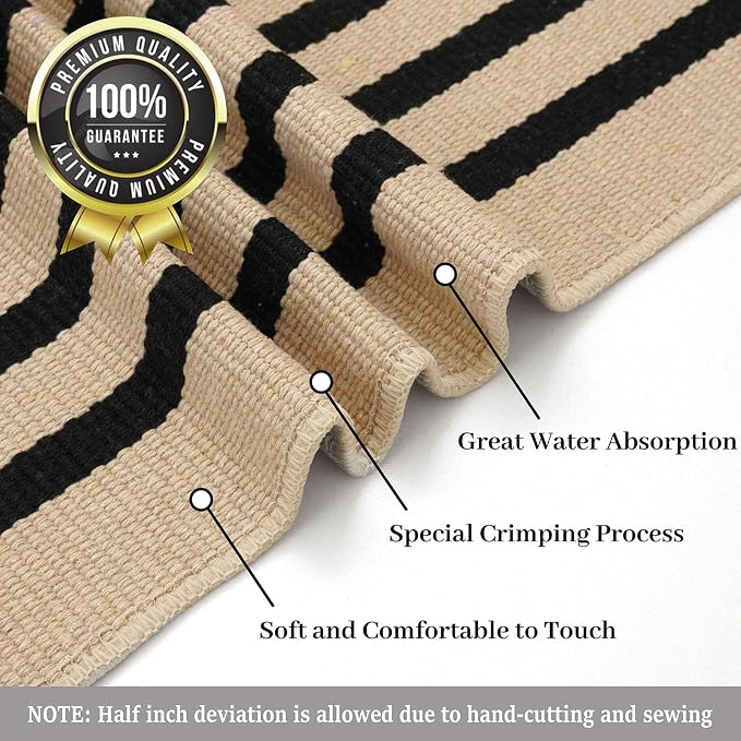 KILOCOCO Striped Rug 3x5 ft Washable Front Door Outdoor Rug, Brown Black | Cotton Layered Doormats, Washable Front Porch Rug, Woven Low Pile Welcome Mat for Kitchen Entryway Farmhouse Patio